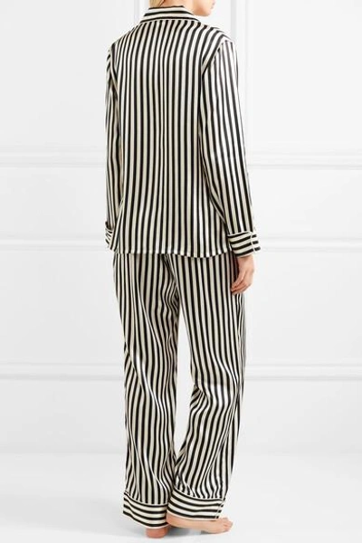 Shop Olivia Von Halle Lila Striped Silk-satin Pajama Set In Black
