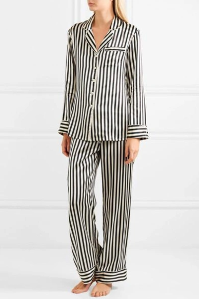 Shop Olivia Von Halle Lila Striped Silk-satin Pajama Set In Black