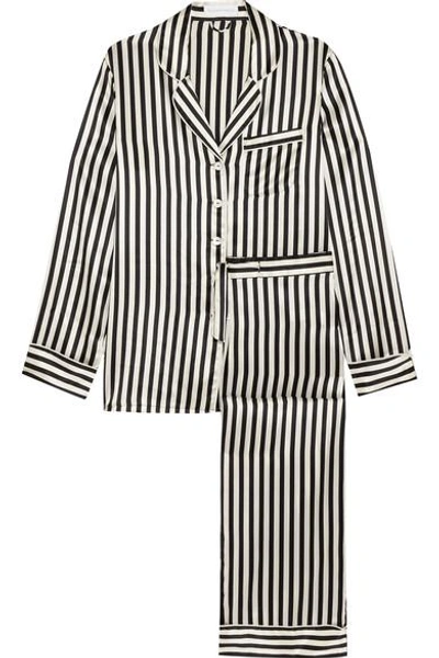 Shop Olivia Von Halle Lila Striped Silk-satin Pajama Set In Black