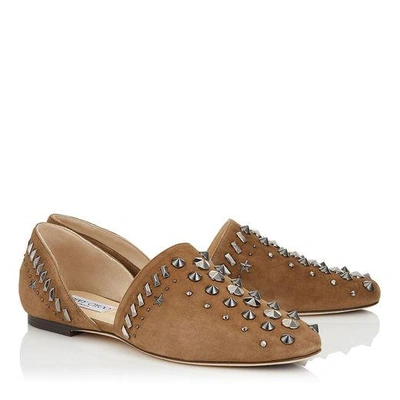 JIMMY CHOO GLOBE FLAT OLIVE SUEDE FLATS WITH PUNK STUDS GLOBEFLATUPK S