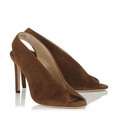 Shop Jimmy Choo Shar 85 Cacao Suede Sandal Booties