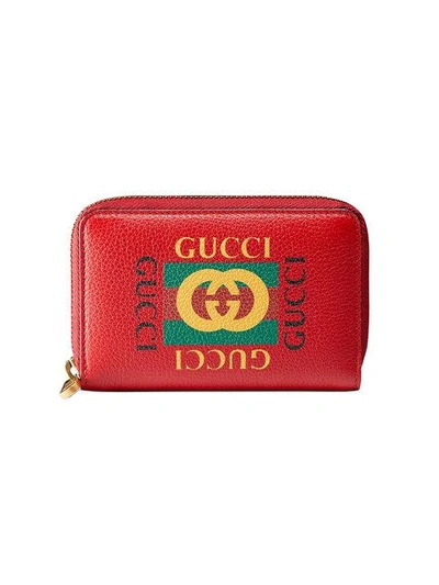Shop Gucci Print Leather Card Case In Red