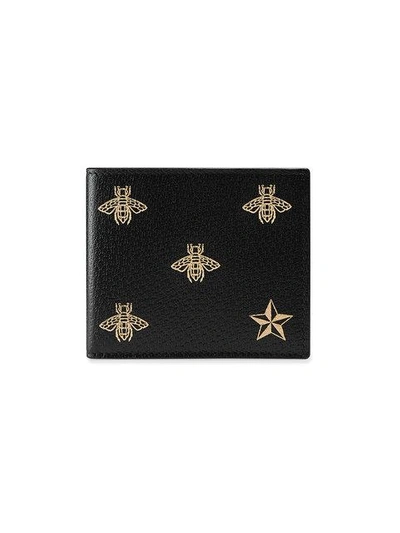 Shop Gucci Bee Star Leather Bi-fold Wallet In Black