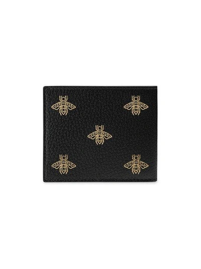 Shop Gucci Bee Star Leather Bi-fold Wallet In Black