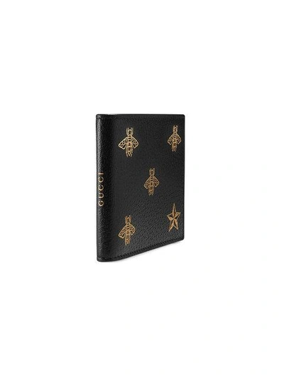 Shop Gucci Bee Star Leather Bi-fold Wallet In Black