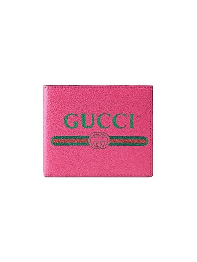 Shop Gucci Print Leather Bi-fold Wallet In Pink