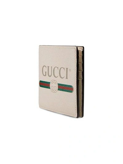 Shop Gucci Print Leather Bi-fold Wallet In White