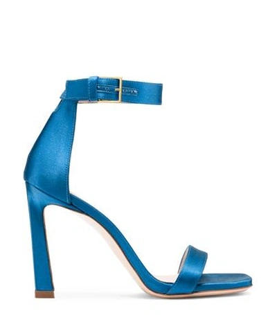 Shop Stuart Weitzman The 100squarenudist In Aegean Blue Silk Satin