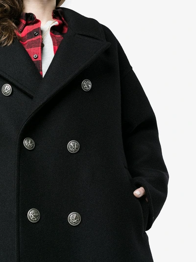 Shop Saint Laurent Double Breasted Wool Coat In Black