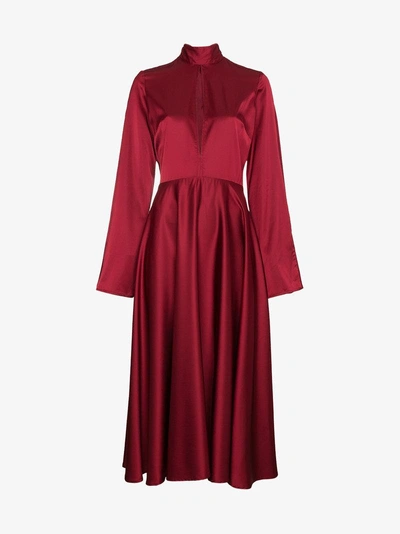 Shop Beaufille Flared Sleeved Midi Dress In Red