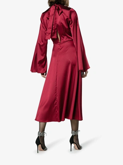 Shop Beaufille Flared Sleeved Midi Dress In Red