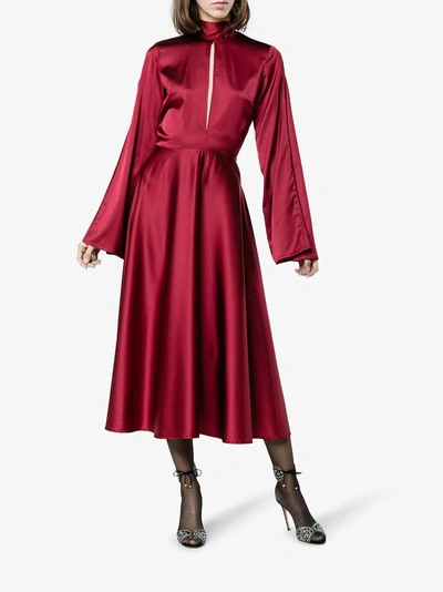 Shop Beaufille Flared Sleeved Midi Dress In Red