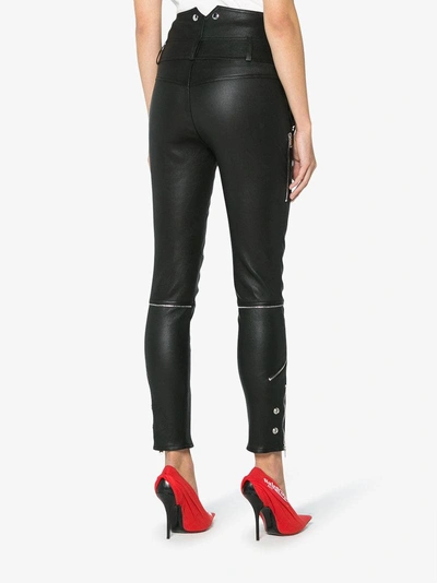 Shop Alexander Mcqueen Leather High Waisted Skinny Trousers With Zip Detail In Black
