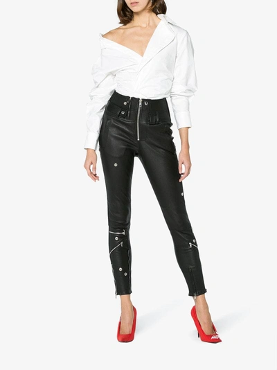 Shop Alexander Mcqueen Leather High Waisted Skinny Trousers With Zip Detail In Black