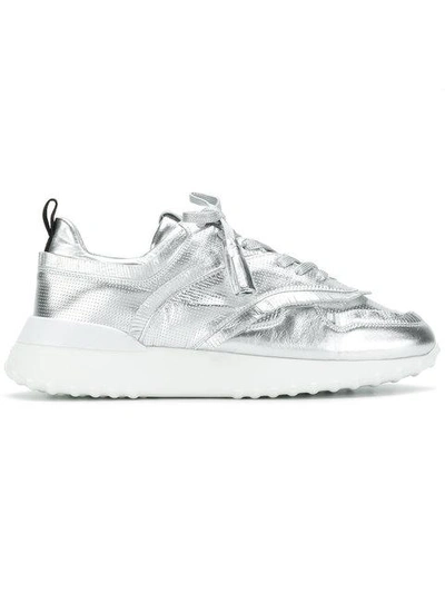 Shop Tod's Fringed Lace-up Sneakers In Silver