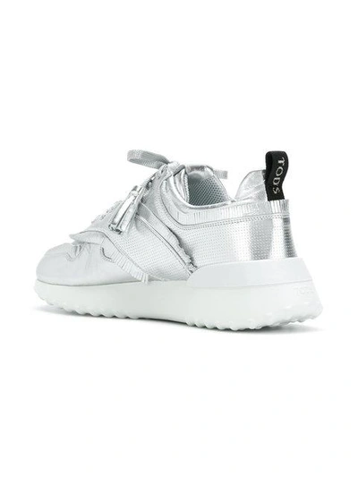 Shop Tod's Fringed Lace-up Sneakers In Silver