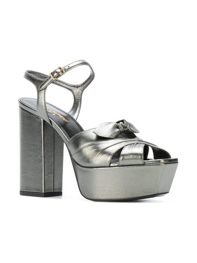 Shop Saint Laurent Farrah Bow Sandals In Grey