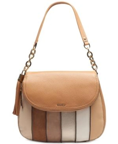 Shop Calvin Klein Lynn Hobo Medium Shoulder Bag In Pebble/suede/cashew