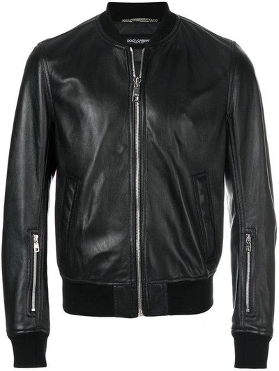 Shop Dolce & Gabbana Leather Bomber Jacket In Black