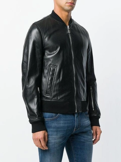 Shop Dolce & Gabbana Leather Bomber Jacket In Black