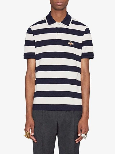 Shop Gucci Cotton Polo With Bee Appliqué In Blue