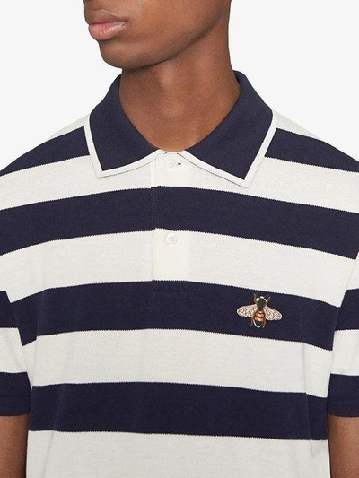 Shop Gucci Cotton Polo With Bee Appliqué In Blue