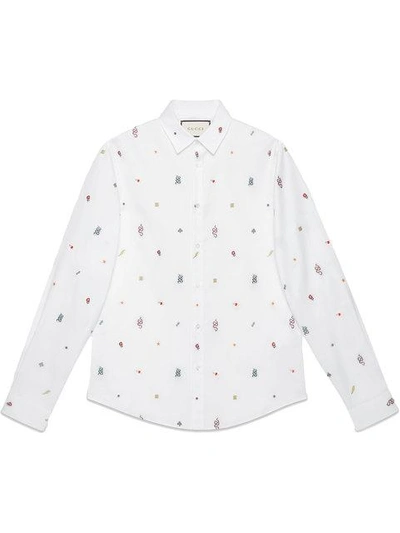 Shop Gucci Symbols Oxford Cotton Duke Shirt In White