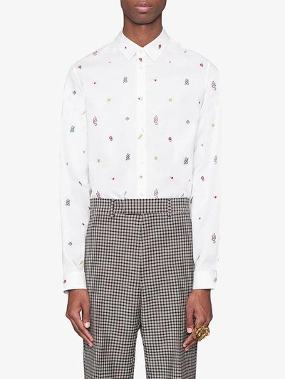 Shop Gucci Symbols Oxford Cotton Duke Shirt In White