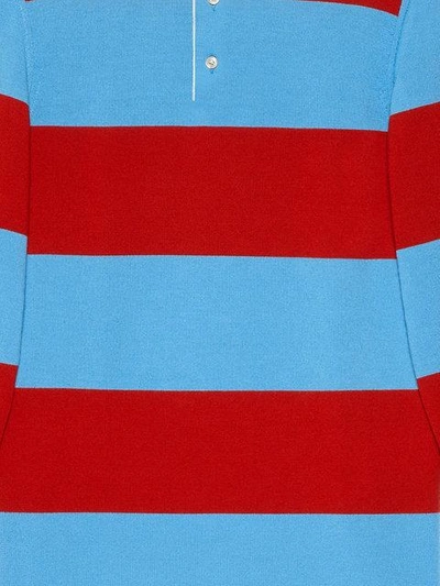 Shop Gucci Striped Polo With Thanatos Embroidery In 4817 Blue Red