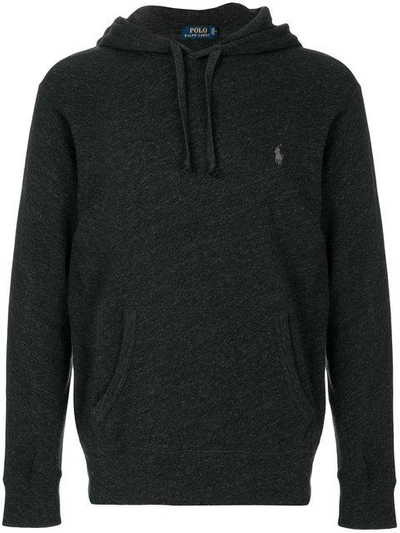 Shop Polo Ralph Lauren Logo Embroidered Hoodie In Black