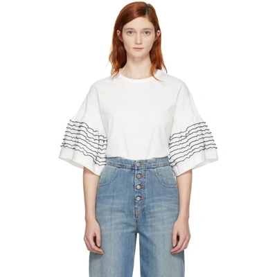 Shop See By Chloé See By Chloe Off-white Ruffle Sleeve T-shirt In Nr104 White