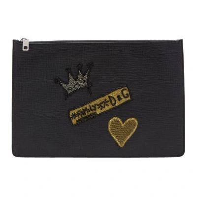 Shop Dolce & Gabbana Dolce And Gabbana Black Crown And Heart Pouch