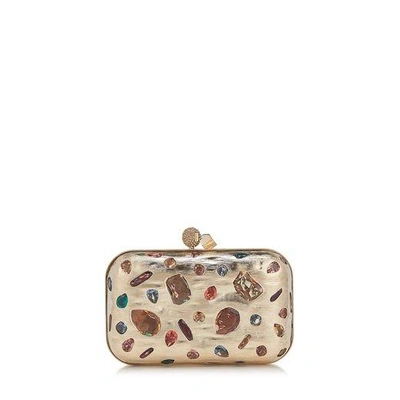 Shop Jimmy Choo Cloud Gold Metal Clutch Bag With Mixed Swarovski Crystal Stones In Gold/multi