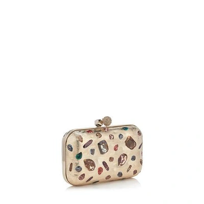 Shop Jimmy Choo Cloud Gold Metal Clutch Bag With Mixed Swarovski Crystal Stones In Gold/multi