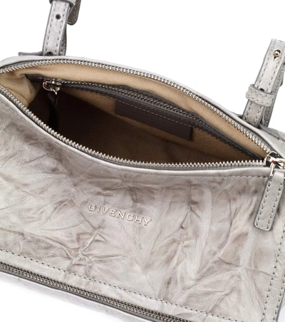 Shop Givenchy Pandora Mini Leather Shoulder Bag In Grey