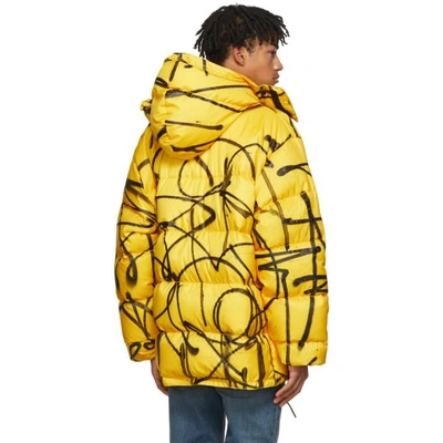 Shop Adaptation Yellow Down Saber Graffiti Puffer Jacket In Cali Gold