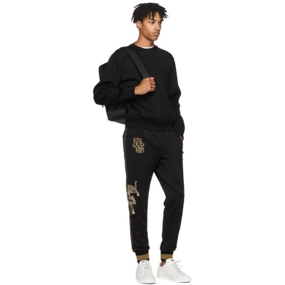 Shop Dolce & Gabbana Dolce And Gabbana Black And Brown Embroidered Lounge Pants In N000 Black
