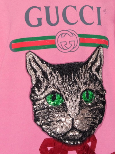 Shop Gucci Logo Sweatshirt With Mystic Cat