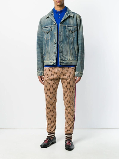 Shop Gucci Tiger-embroidered Denim Jacket