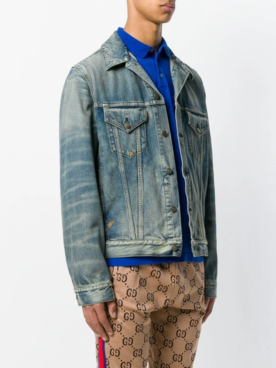 Shop Gucci Tiger-embroidered Denim Jacket