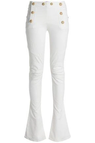 Shop Balmain Woman Button-embellished Mid-rise Bootcut Jeans White