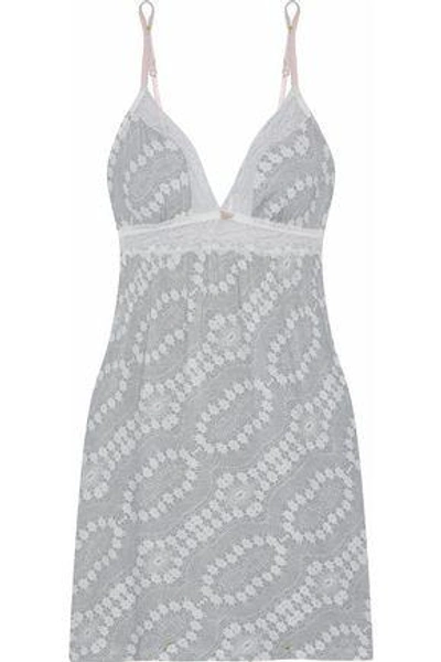 Shop Eberjey Woman Lace-trimmed Printed Modal-blend Chemise Light Gray