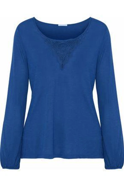 Shop Eberjey Woman Lace-paneled Jersey Pajama Top Blue