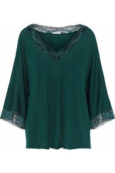 Shop Eberjey Woman Lace-trimmed Jersey Pajama Top Green
