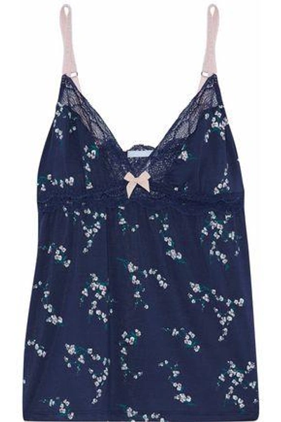 Shop Eberjey Woman Lace-trimmed Printed Modal-blend Camisole Navy