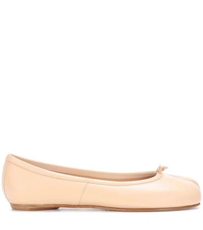 Shop Maison Margiela Tabi Leather Ballerinas In Beige