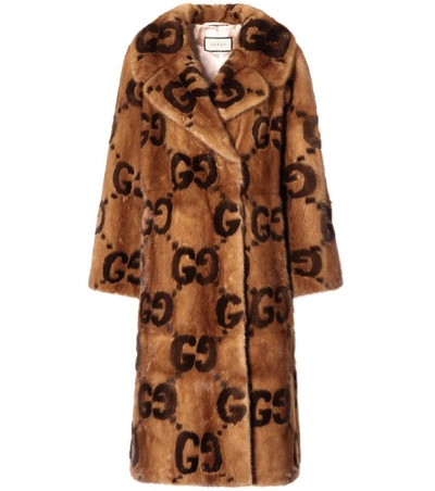 Shop Gucci Mink Fur Coat In Brown