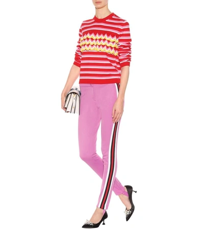 Shop Msgm Striped Cotton Sweater In Red