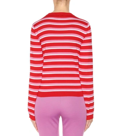 Shop Msgm Striped Cotton Sweater In Red