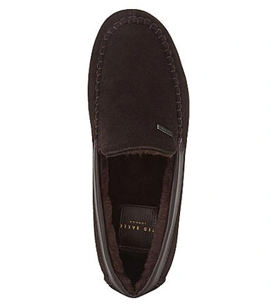 Shop Ted Baker Classic Moccasin Suede Slippers In Brown Suede